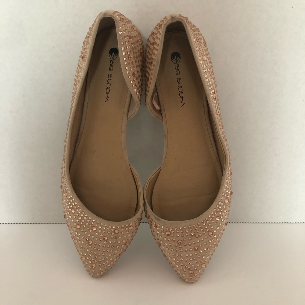 Big Buddha rose crystal flats size 8 like new